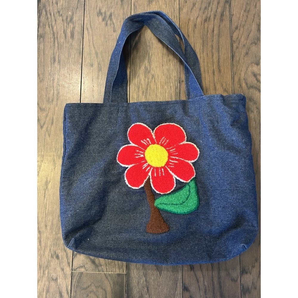 Womens Cute Handmade Denim Purse Bag With Flower, Boho, Hippie, Retro P2